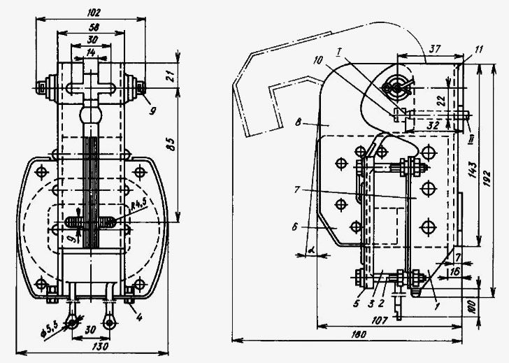 Конструкция тормозных электромагнитов МО-100 и МО-200